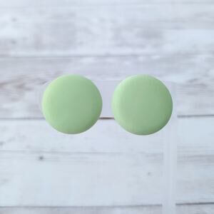 Vintage Clip On Earrings 1" Mint Green Circle - Stamped Japan